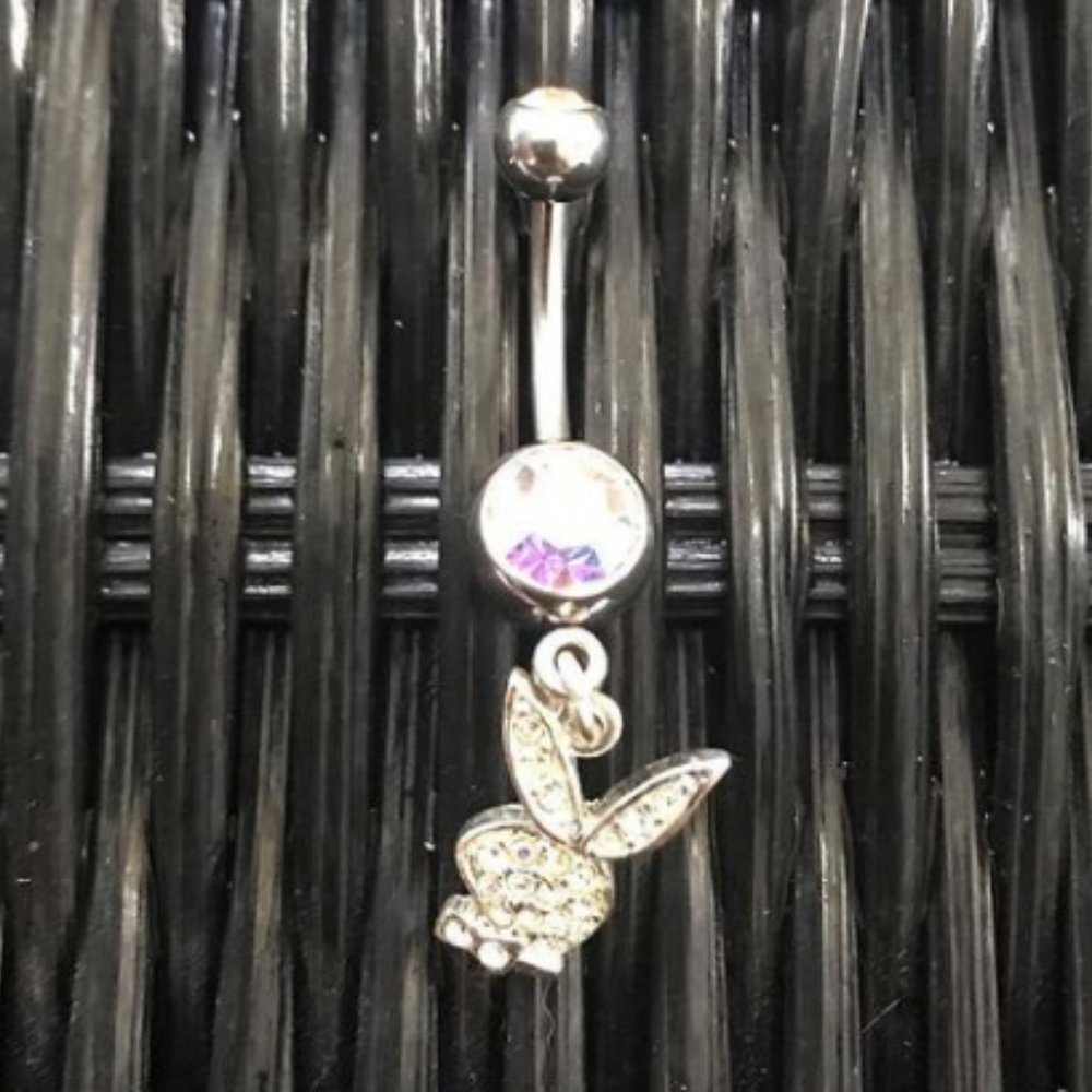 playboy dangly crystal belly button navel ring